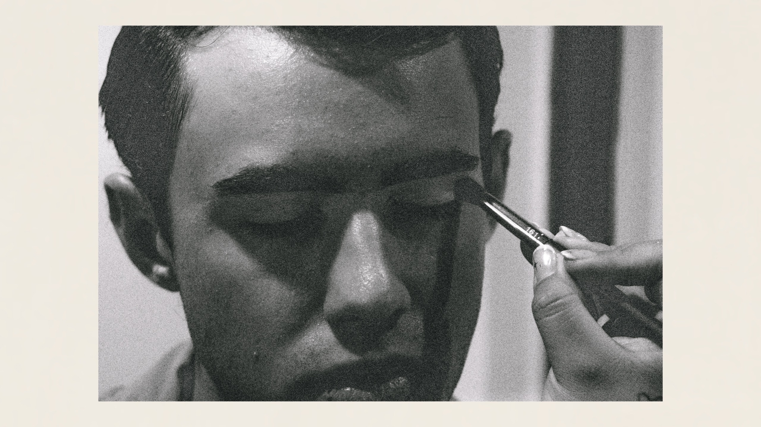 Model Angelo backstage with Prados Beauty for Din&eacute;/Navajo designer Orlando Dugi